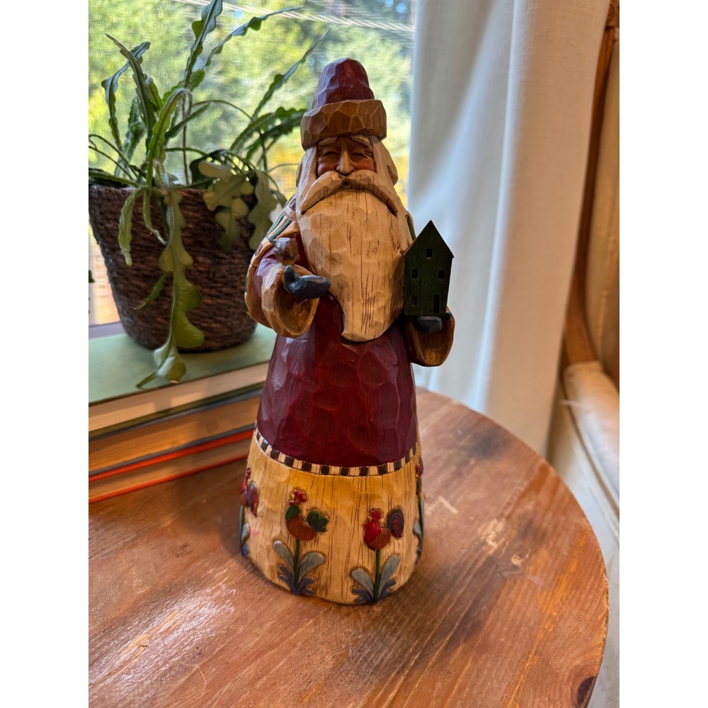 Jim Shore Heartwood Creek Santa with Birdhouse and Rooster Base Flaw As-Is